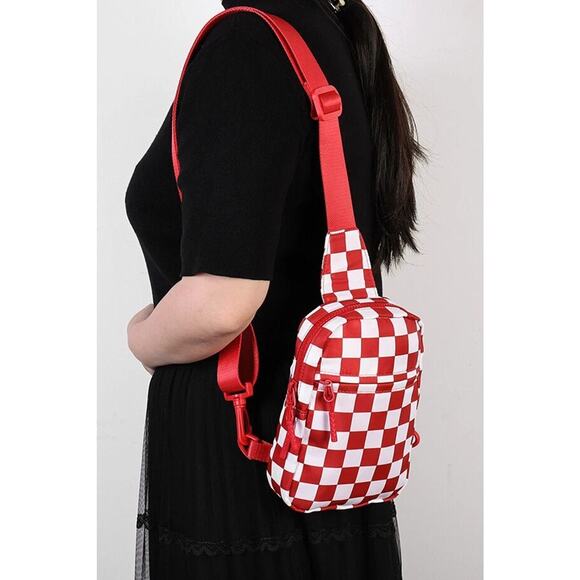 MOSAIC CHECKERED SLING BAG-RED - Picture 1 of 2